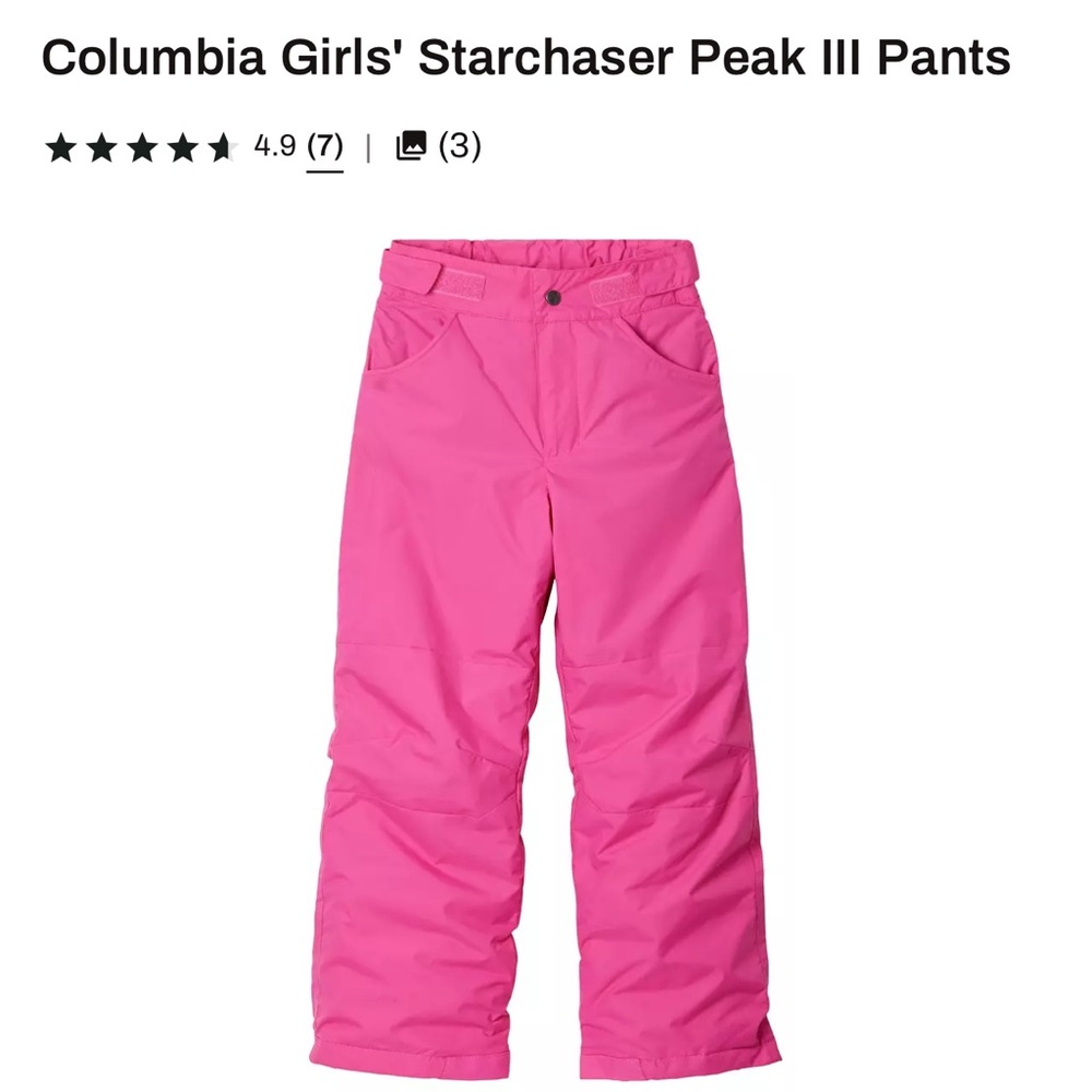 Girl’s Columbia Pink Starchasser Peak Snow Pants size medium NWT